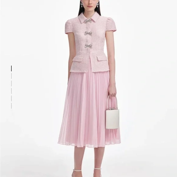 Self-Portrait Pink Boucle Midi Dress - Picture 2 of 9